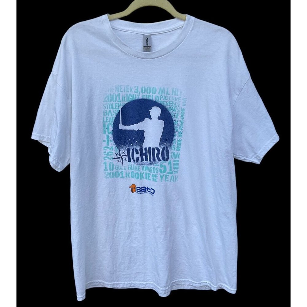 Ichiro Suzuki Baseball T Shirt XL White Gildan Heavy Cotton Sato Healthcare